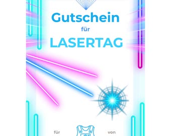 Gutschein Lasertag Vorlage zum Ausdrucken, Lasertag spielen, Action Laser Tag Geschenk, Indoor Gutschein Kinder, Erlebnisgutschein PDF A4 A5