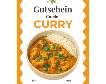 Gutschein Curry Essen Vorlage zum Ausdrucken, Restaurantgutschein, Gutschein essen gehen, Curry zu Hause kochen, Indisch essen PDF A4 A5