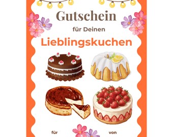 Gutschein Lieblingskuchen Vorlage zum Ausdrucken, Kuchen Geschenkkarte, Kuchen backen Gutschein, Selbstgebackener Kuchen Geschenk PDF A4 A5