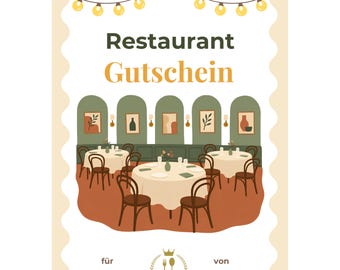 Restaurant Gutschein Vorlage zum Ausdrucken, Gutschein essen gehen, Geschenk Restaurantbesuch, Essensgutschein, gemeinsames Dinner PDF A4 A5