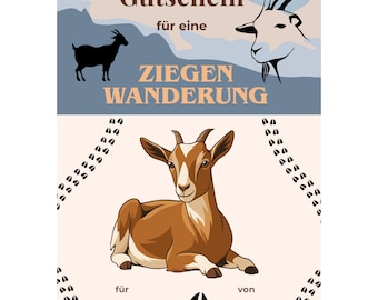 Gutschein Ziegenwanderung Vorlage zum Ausdrucken, Ziegen Trekking, Spaziergang mit Ziegen, Erlebnisgutschein Wanderung mit Tieren PDF A4 A5