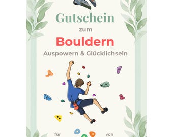 Gutschein Bouldern Vorlage zum Ausdrucken, Boulderhalle Gutschein, Erlebnisgeschenk Boulder Sport, Geschenkidee Sportler, Klettern PDF A4 A5