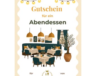 Gutschein Abendessen Vorlage zum Ausdrucken, Gutschein essen gehen, Restaurantgutschein, Gemeinsames Essen, Geldgeschenk Dinner PDF A4 A5