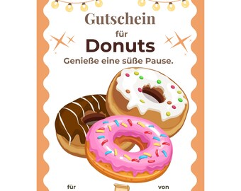 Gutschein Donuts Vorlage zum Ausdrucken, Geschenk Donuts Box, Donut Coupon verschenken, Geschenk süße Pause, Donuts Gutschein PDF A4 A5