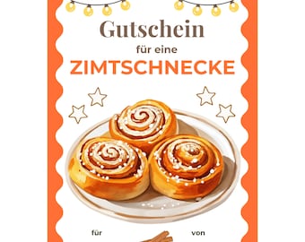 Gutschein für eine Zimtschnecke Vorlage zum Ausdrucken, Cinnamon Rolls Gutscheinkarte, Zimtschnecken Geschenk, Cafe Besuch PDF A4 A5