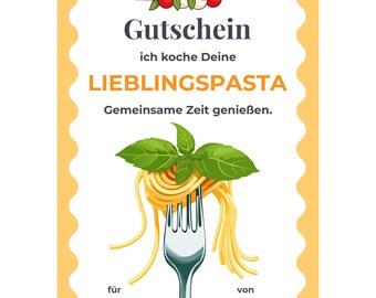 Gutschein Pasta kochen Vorlage zum Ausdrucken, Gutscheinkarte Abendessen, Kochabend, Pasta Date Überraschung, Gutschein Partner PDF A4 A5