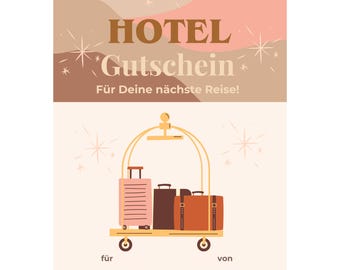 Gutschein Hotel Vorlage zum Ausdrucken, Reisegutschein Hotelübernachtung, Geldgeschenk Urlaub verpacken, Hotelgutschein Reisekasse PDF A4 A5