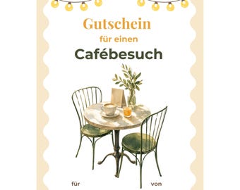 Gutschein Cafébesuch Vorlage zum Ausdrucken, Kaffee und Kuchen Geschenk, Einladung ins Café, Zeit statt Zeug,  Frühstücken gehen PDF A4 A5