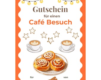 Gutschein Café Besuch Vorlage zum Ausdrucken, Kaffeehaus Gutscheinkarte, Geschenk Kaffeetrinken, Kaffee und Kuchen, Kaffeepause PDF A4 A5