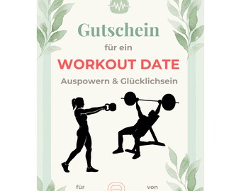 Gutschein Workout Date Vorlage zum Ausdrucken, Fitness Geschenkkarte Partner, Sport Geschenk Pärchen, Gym Training Gutschein PDF A4 A5