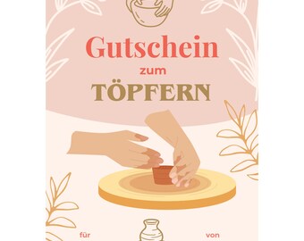 Gutschein zum Töpfern Vorlage zum Ausdrucken, Clay Date Gutschein, Töpferei Geschenk, Töpferbedarf, Ton formen an der Drehscheibe PDF A4 A5