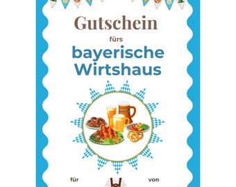 Gutschein bayerisches Wirtshaus Vorlage zum Ausdrucken, Einladung Wirtshausbesuch, Biergarten Restaurantgutschein, Bayerisch essen PDF A4 A5
