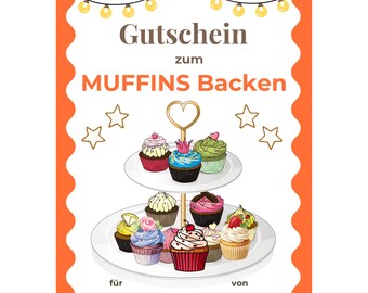 Gutschein Muffins Backen Vorlage zum Ausdrucken, Cupcake Gutscheinkarte, Gutschein zusammen backen, Geschenk Cupcakes Backkurs PDF A4 A5