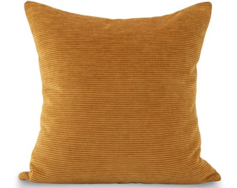 Milo Pillow Cover, Mustard Velvet, Velour, Handwoven Throw Pillow Golden