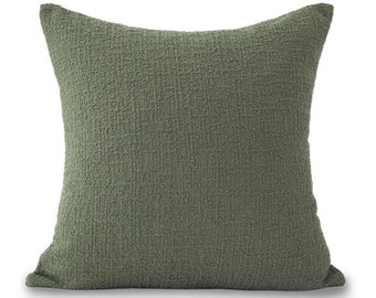 Hanover Pillow Cover, Olive Boucle, Handwoven Throw Pillow, Textured