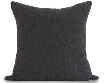 Hanover Pillow Cover, Black Boucle, Handwoven Throw Pillow, Textured