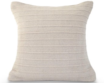 Laurent Pillow Cover, Cream Natural, Handwoven Throw Pillow, 100% Cotton