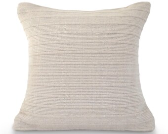 Laurent Pillow Cover, Cream Natural, Handwoven Throw Pillow, 100% Cotton