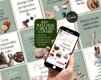 High End Health & Wellness Instagram Carousel Covers – Canva Template, Holistic Coach (Digital Download)
