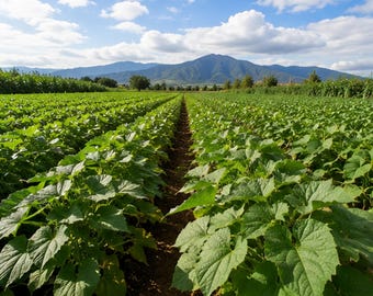 Planta de yacón viva, hortaliza de raíz dulce, planta perenne comestible de fácil cultivo, tubérculos prebióticos beneficiosos para el intestino.