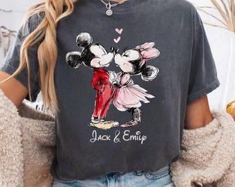 Custom Disney Valentine Couple Shirt, Comfort Color Mickey Minnie Valentine Day Shirt,Magical Castle Valentine Shirt VL45