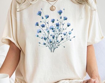 Blue Flower Bouquet Shirt, Flower Lover Comfort Colors TShirt, Retro Floral Tee, Flower Long Sleeve Shirt, Gift for Nature Plant Lover, GN99