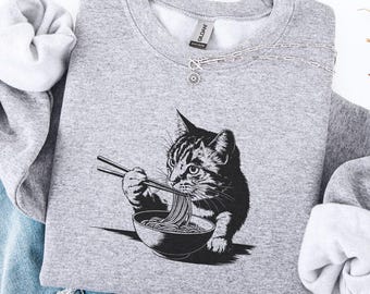 Noodle Cat Shirt, Cat Sweatshirt, Ramen Cat Shirt, Cat Mom T-Shirt, Cat Tee, Cat Lover Shirt, Animal Lover Tee, Cat Lovers Gift for Mom GN55