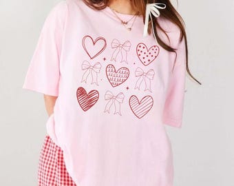 Comfort Colors® Coquette Hearts Shirt, Retro Cute Heart Shirt, Love Valentines Day Shirt, Girls Valentines Day Shirt, Loved Ones Gifts, VL69