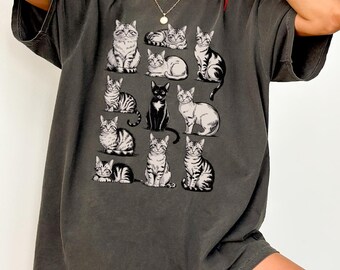 Cats 90s Vintage Tattoo Style Tshirt, Retro Comfort Colors® Y2k Kitten Shirt, Cat Lovers Gift, Cute Cat Long Sleeve Shirt Adult Pet Tee GN86