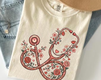 Comfort Colors® retro floral boho Valentine Shirt, Coquette Nurse, Neonatal Intensive Care Unit Tee, Baby Nurse Cute Strawberry VL75