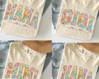 Comfort Colors® Personalized Mama Shirt With Kids Names Effect Mama Gift For Mothers Day, Custom Gigi Shirt, Custom Nana Tee Custom Mom FM52
