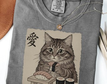 Ramen Cat Shirt, Cute Sushi Cat Sweatshirt, Kawaii Japanese Anime Cat Shirt, Anime Cat T-Shirt, Japanese Tee, Ramen Lover, Cat Gift GN50