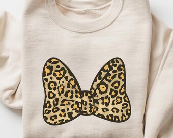 Disney Minnie Leopard Bow Retro Sweatshirt, Disney Vacation Matching Tee, Birthday Gift Shirts, Disneyworld Shirt, Disneyland TShirt, MC35