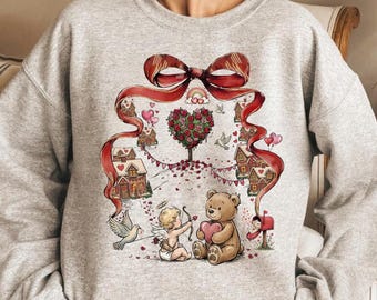 Coquette Bear, Coquette Valentine Town Teddy Bear Valentine Shirt Sweatshirt Hoodie,Cute Love Bear Graphic Tee,Vintage Aesthetic Outfit VL62