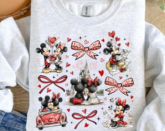 Mickie Minnie Coquette Sweethearts Tshirt, Bow Valentines Sweatshirt, Mickey And Friends Valentine Tee, Crewneck VL38