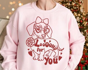 Long For You Valentines Dachshund Sweatshirt, Cute Wiener Dog Tee,Gift For Dog Lovers,Lovely Sausage Dog Valentine's Day Shirt VL63