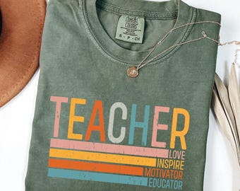 Comfort Colors® Vintage Teacher T-Shirt, retro Teach Shirt, Teacher Appreciation Gifts, Teacher Graduation Shirt SC10