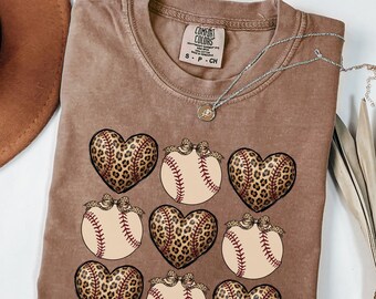 Comfort Colors® Coquette Baseball Shirt, Leopard Heart Shirt, Womens Baseball Shirt, Baseball Lover Shirt, Baseball Season Bow Tee SP32