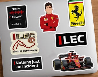 Pakiet naklejek Charlesa Leclerca, naklejka Leclerca, naklejka Formuły 1, naklejka F1, prezent F1, Ferrari F1
