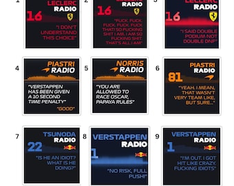 Naklejki winylowe F1 Radio, prezent wyścigowy Formuły 1. Kierowcy Red Bull, McLaren, Ferrari (na laptopa/okno/samochód/notes…)