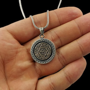 Pendentif Sceau de Salomon en argent sterling 925 – Talisman étoile de David, amulette spirituelle