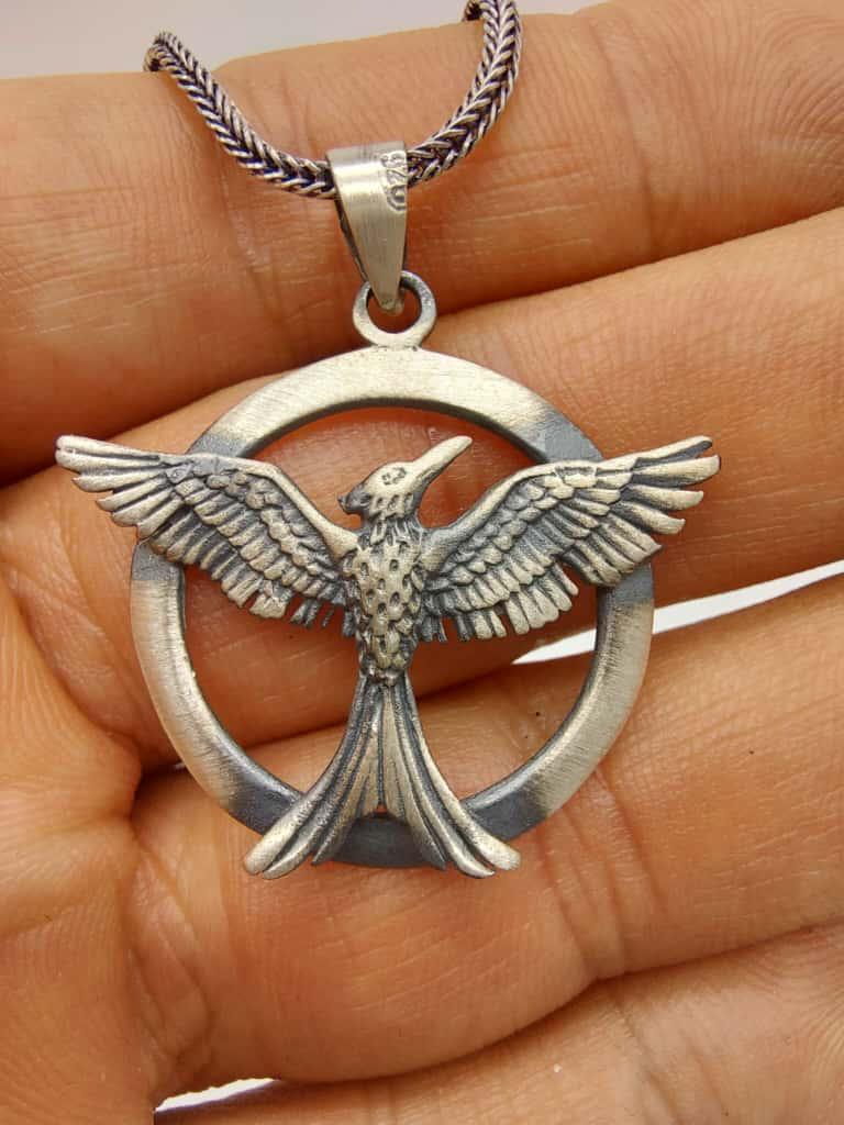925 Silver Mockingjay Bird Necklace. Detailed the Hunger Games