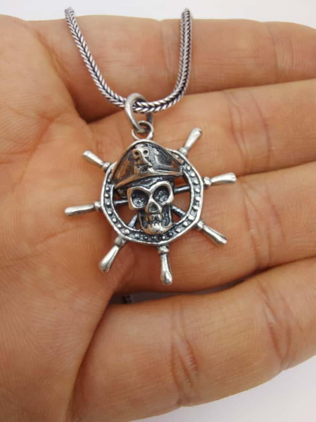 Pirate Skull Ship Wheel Pendant Necklace • Nautical Gothic Jewelry for ...