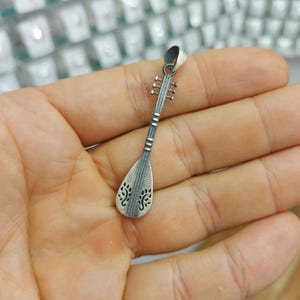 Sterling Silver Baglama Pendant, Saz Musical Instrument Necklace, Turkish Folk Art Jewelry