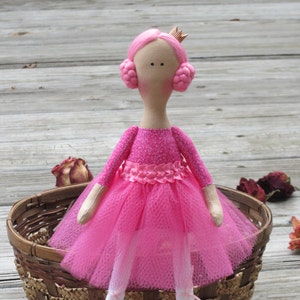 Ballerina Doll Princess Doll Bright Pink Fabric Doll Cloth Doll Toy Stuffed doll Rag Doll Ballet Dancer gift for girls Room Décor Toy image 1