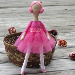 Ballerina Doll Princess Doll Bright Pink Fabric Doll Cloth Doll Toy Stuffed doll Rag Doll Ballet Dancer gift for girls Room Décor Toy image 4