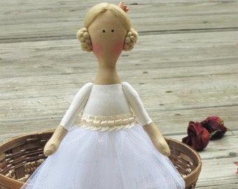 Princes Doll Ballerina Doll Handmade Rag Doll Fabric Doll Cloth Doll Stuffed Doll Blonde Doll white Cream Doll Baby Shower Room DecorRoom