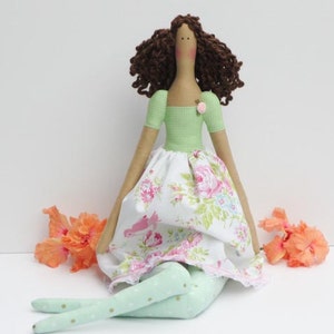 Cloth Doll Tilda Doll Fabric Doll Handmade Rag Doll Rose Pink Green ...