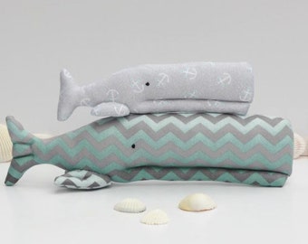 Stuffed Whale Toy Plush Softie Whales Nursery Decor Teal Gray Chevron & Anchor Whale Sea Baby Shower Gift Room Décor Toy