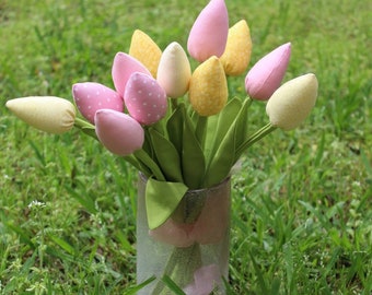 Fabric Tulips Bouquet Home Decor Spring Flowers Pink Yellow White Tulips Bridal Shower Baby Shower Get Well Flowers & Cheer Up